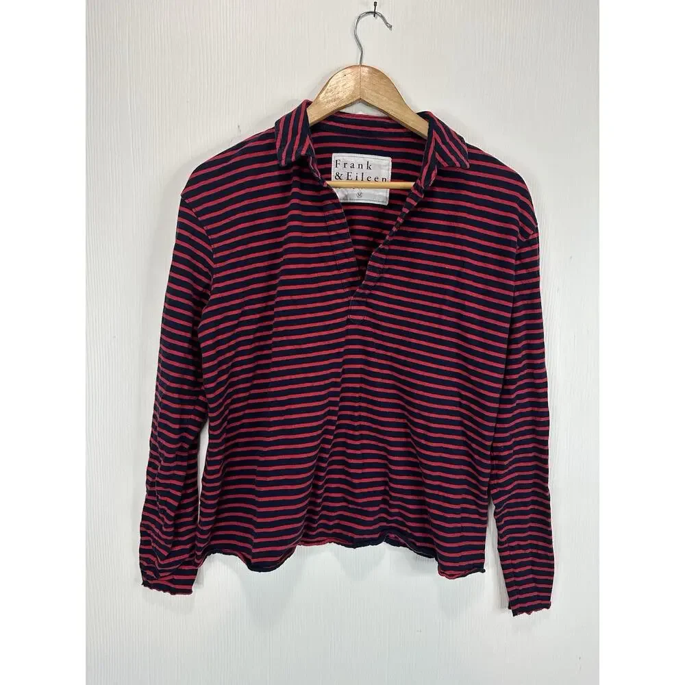Frank And Eileen Women’s Blue Red Stripped Popover Henley Size M - Picture 1 of 10